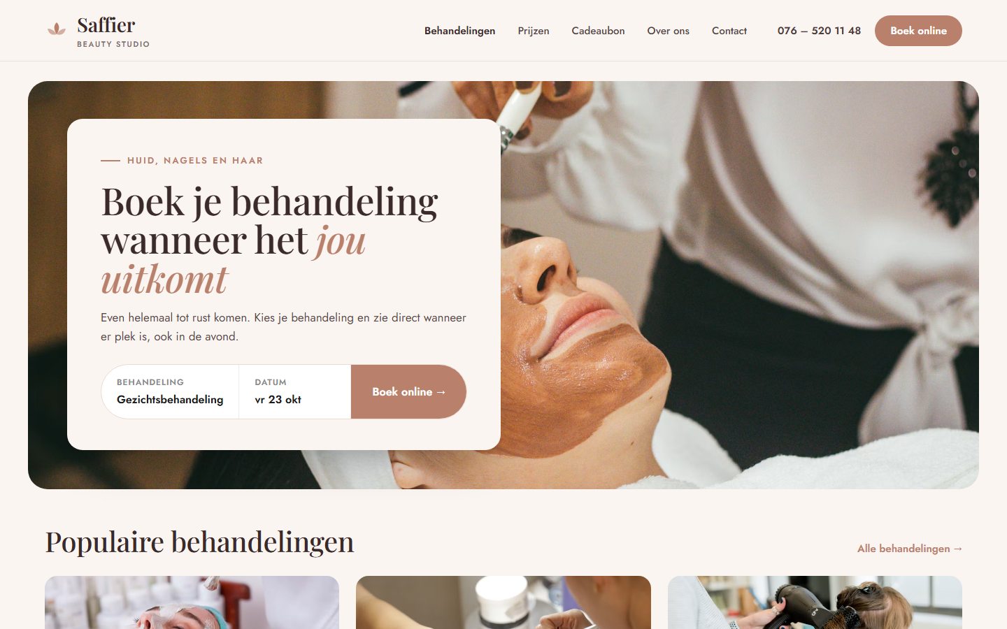 Example of a website for beauty and personal care (fictional design)