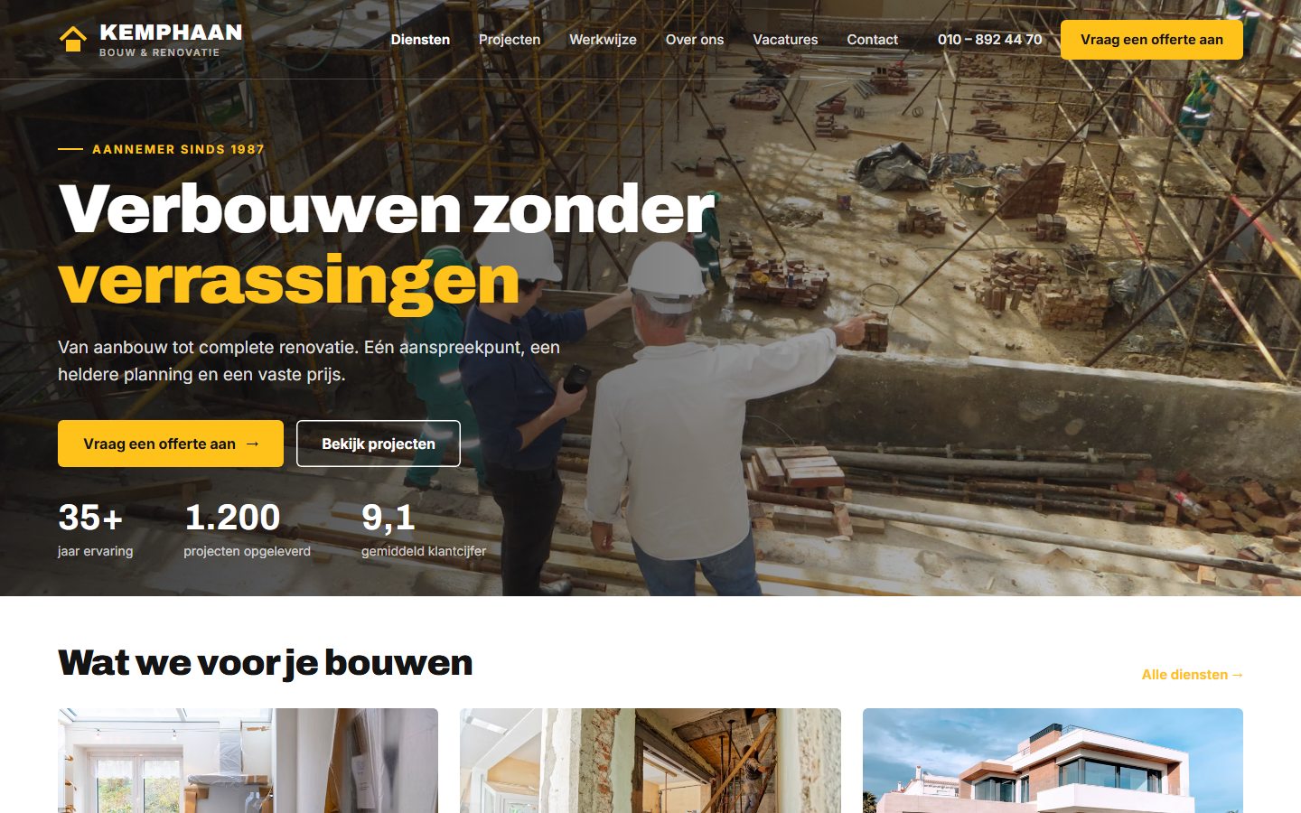 Example of a website for construction and renovation (fictional design)