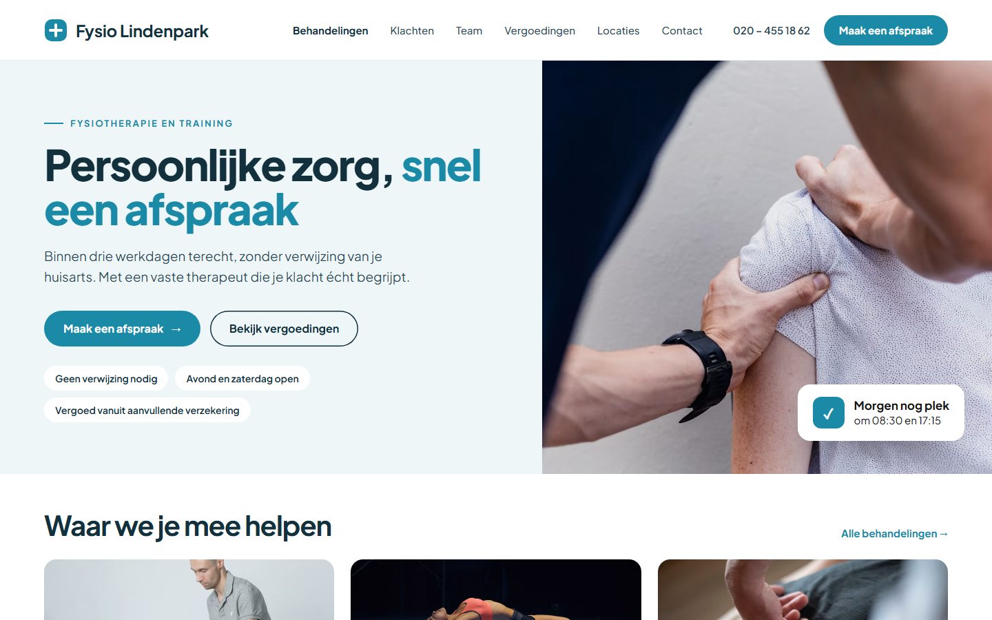 Example of a website for health and care (fictional design)