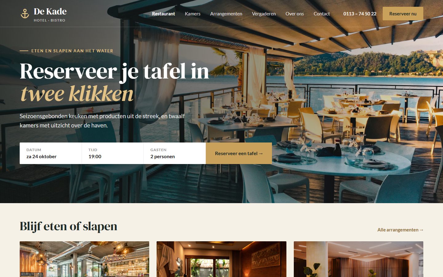 Example of a website for hospitality and accommodation (fictional design)