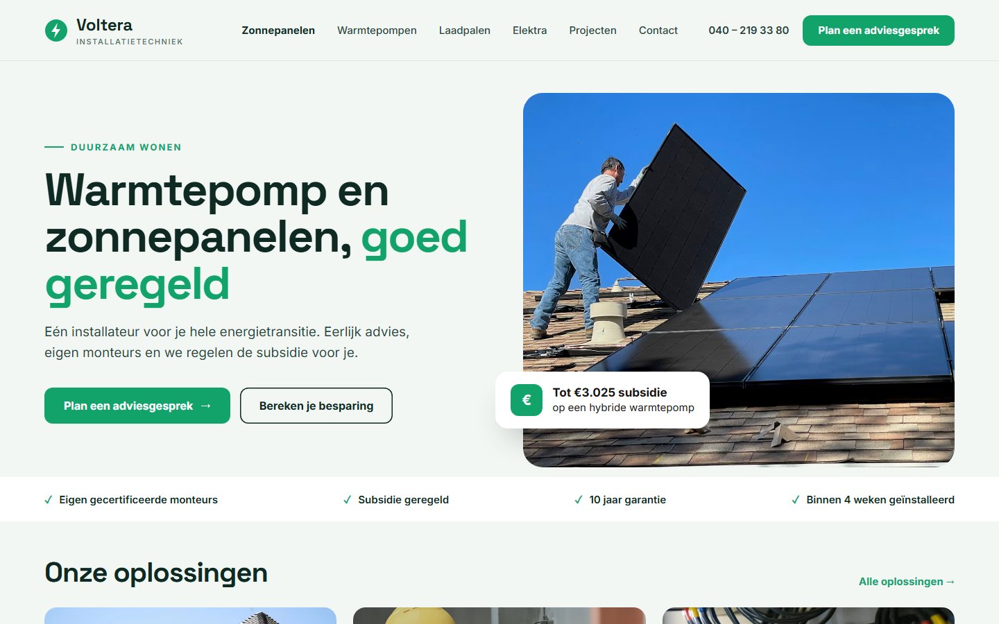 Example of a website for installation and energy (fictional design)