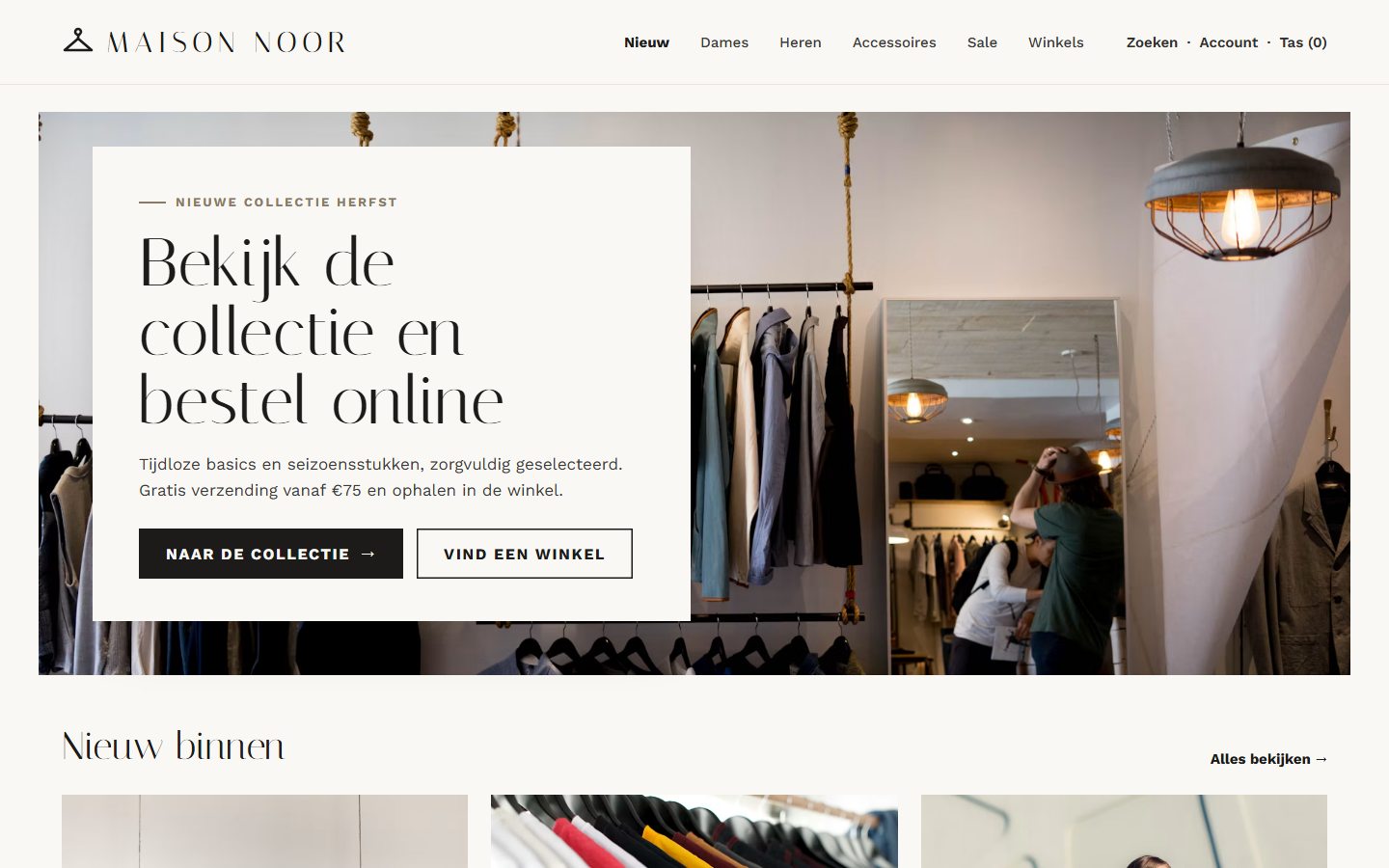 Example of a website for retail and shops (fictional design)