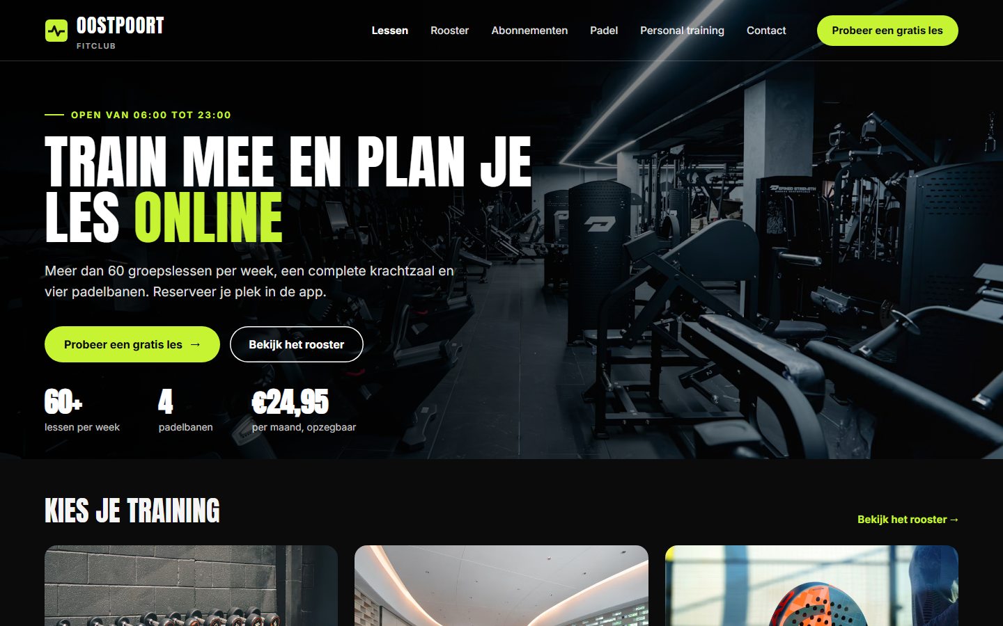 Example of a website for sport and leisure (fictional design)