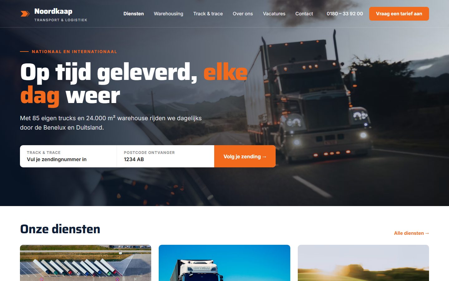 Example of a website for transport and logistics (fictional design)