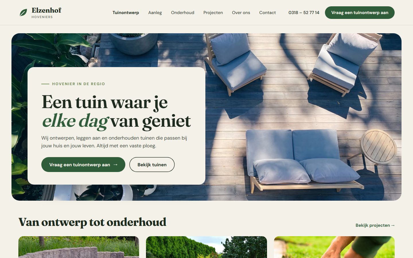Example of a website for gardens and outdoor spaces (fictional design)