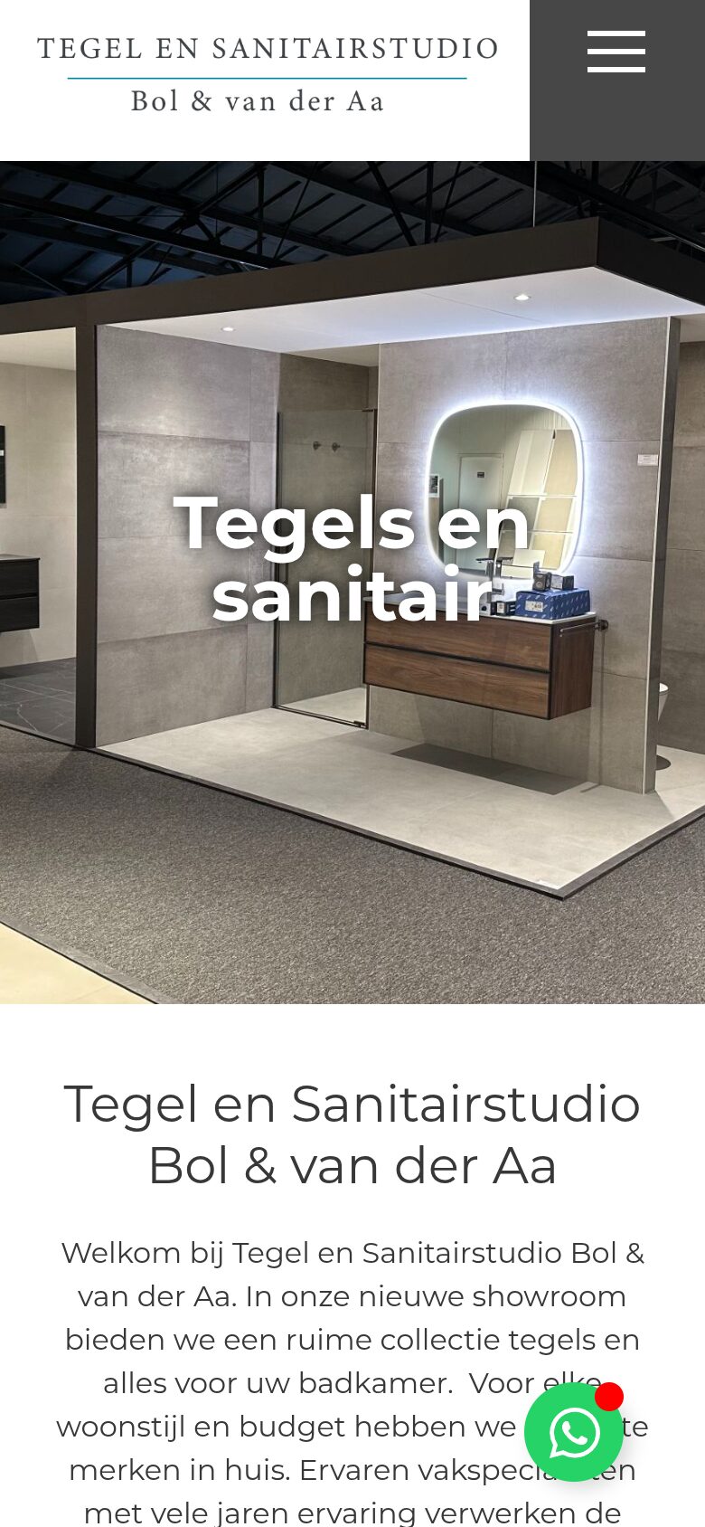 Website van Tegel en Sanitairstudio Bol & v.d. Aa op een telefoon