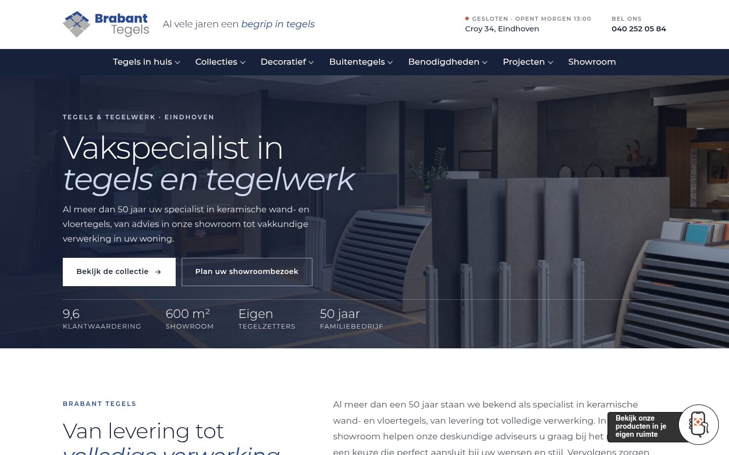Website van Brabant Tegels Eindhoven op een laptop