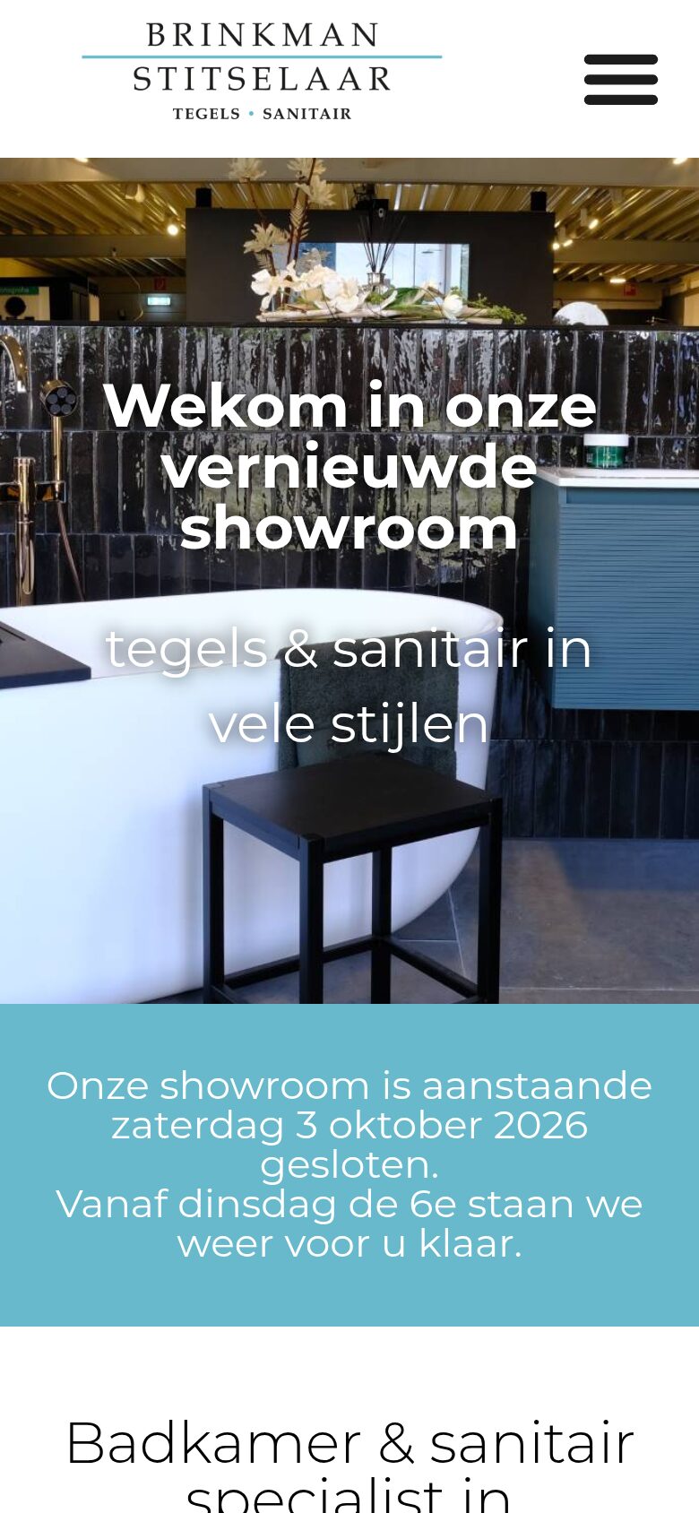 Brinkman Stitselaar Sanitair website on a phone