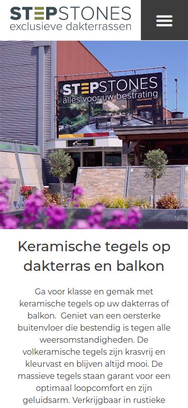 Website van Tegels op Dakterras op een telefoon