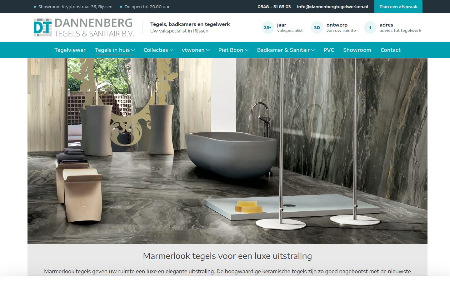 Website van Dannenberg Tegels en Sanitair op een laptop