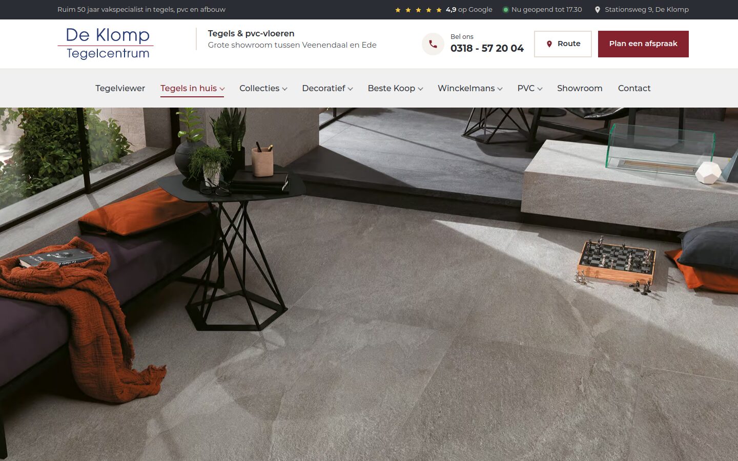 Website van Tegelcentrum De Klomp op een laptop