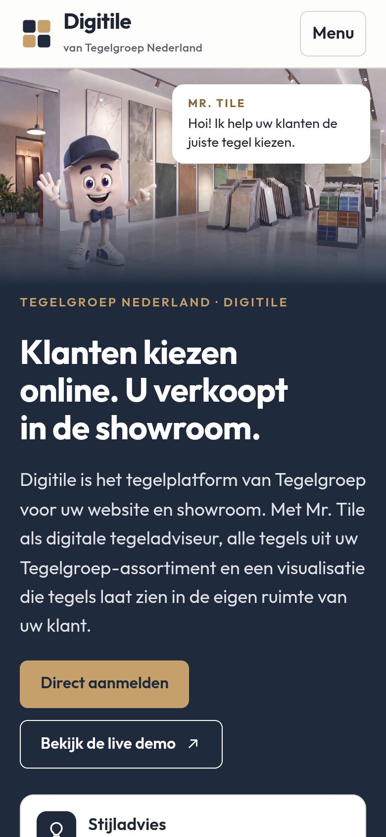 Website van Digitile op een telefoon