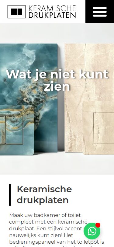 Website van Keramische Drukplaten op een telefoon
