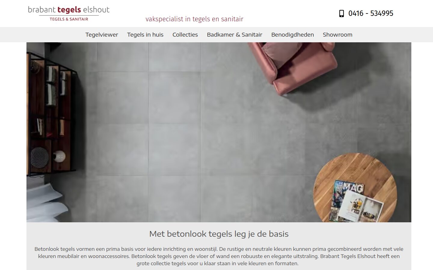 Website van Brabant Tegels Elshout op een laptop