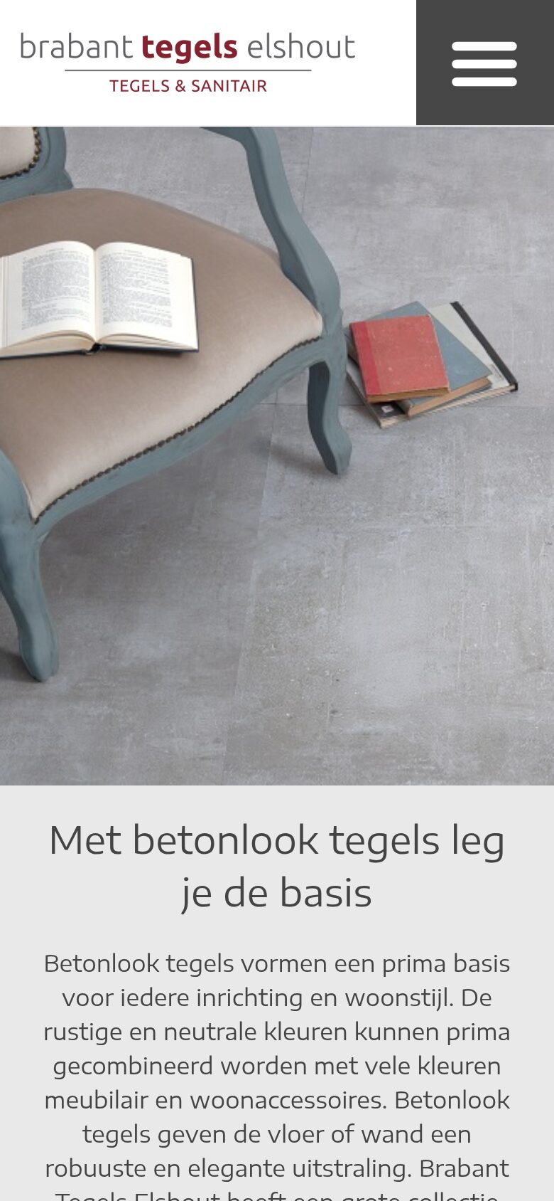 Brabant Tegels Elshout website on a phone