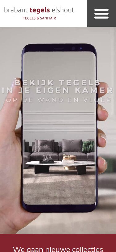 Website van Brabant Tegels Elshout op een telefoon