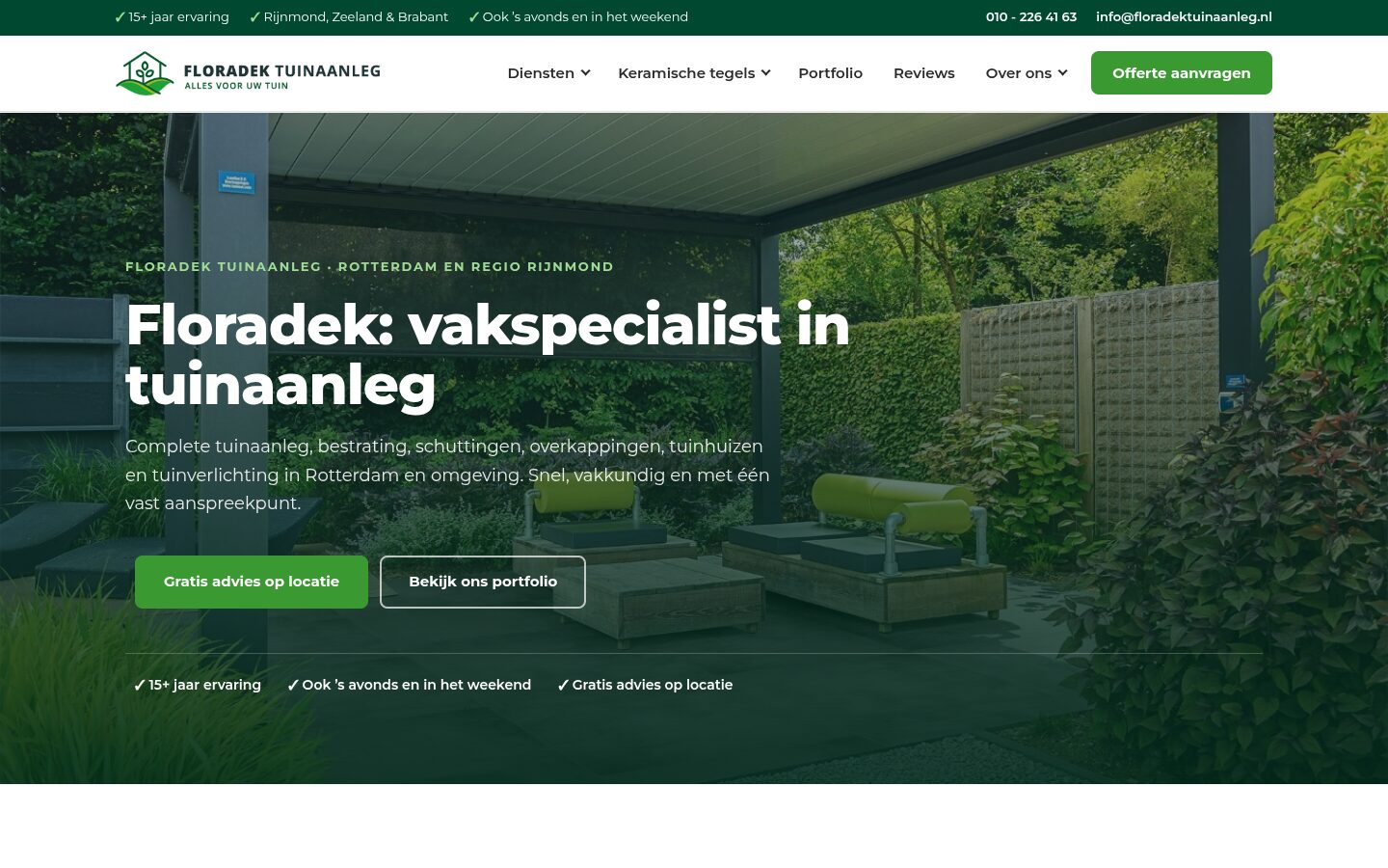 Website van Floradek Tuinaanleg op een laptop