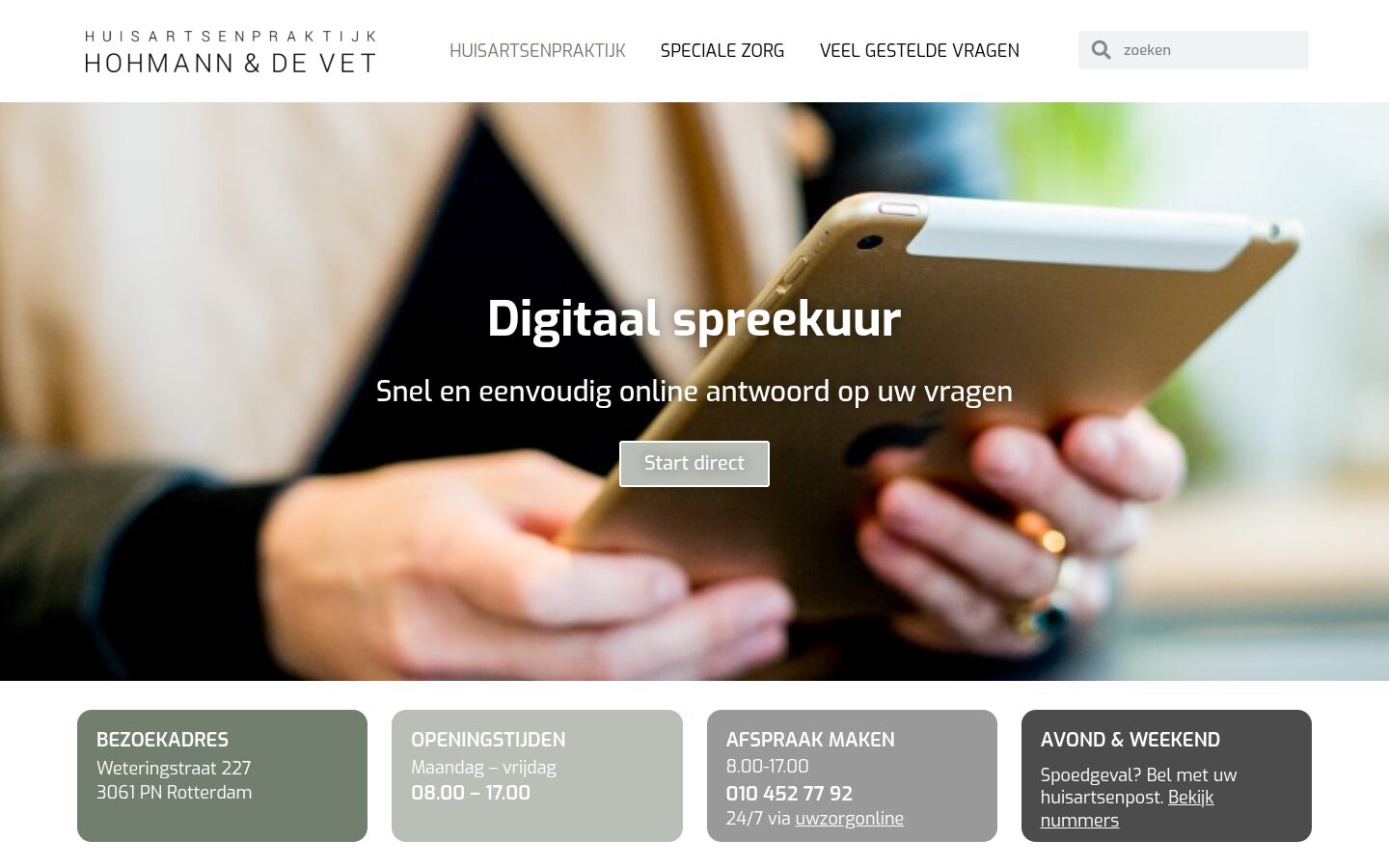 Website van Huisartsenpraktijk Hohmann en de Vet op een laptop