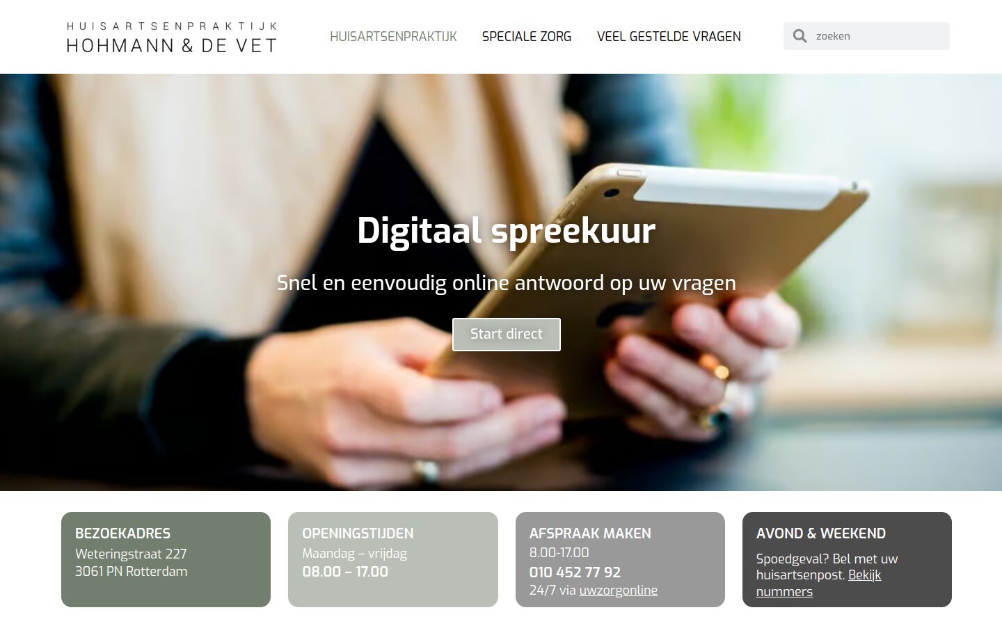Website van Huisartsenpraktijk Hohmann en de Vet op een laptop
