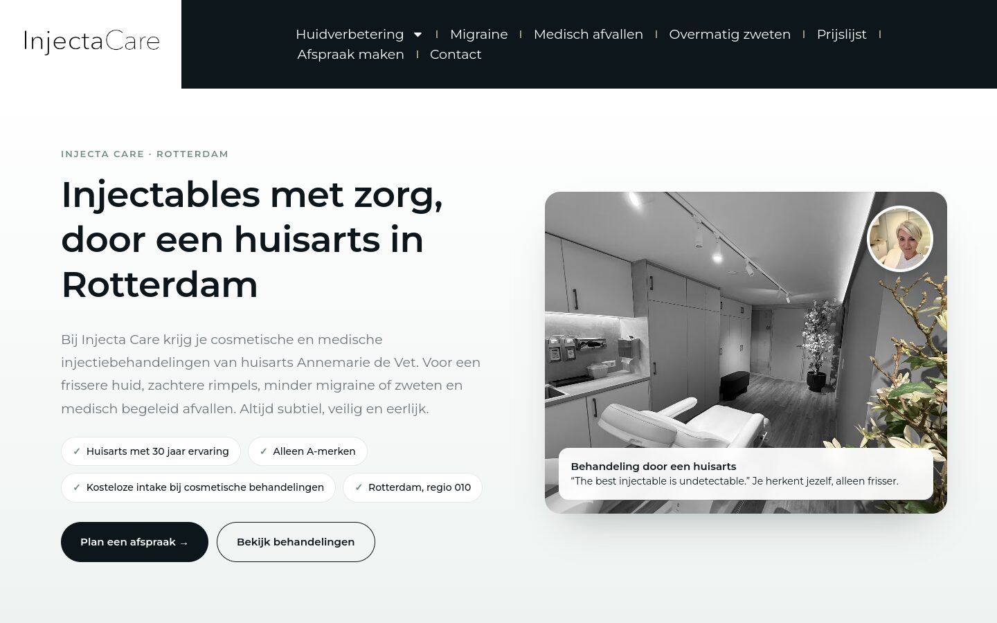 Website van Injecta Care op een laptop