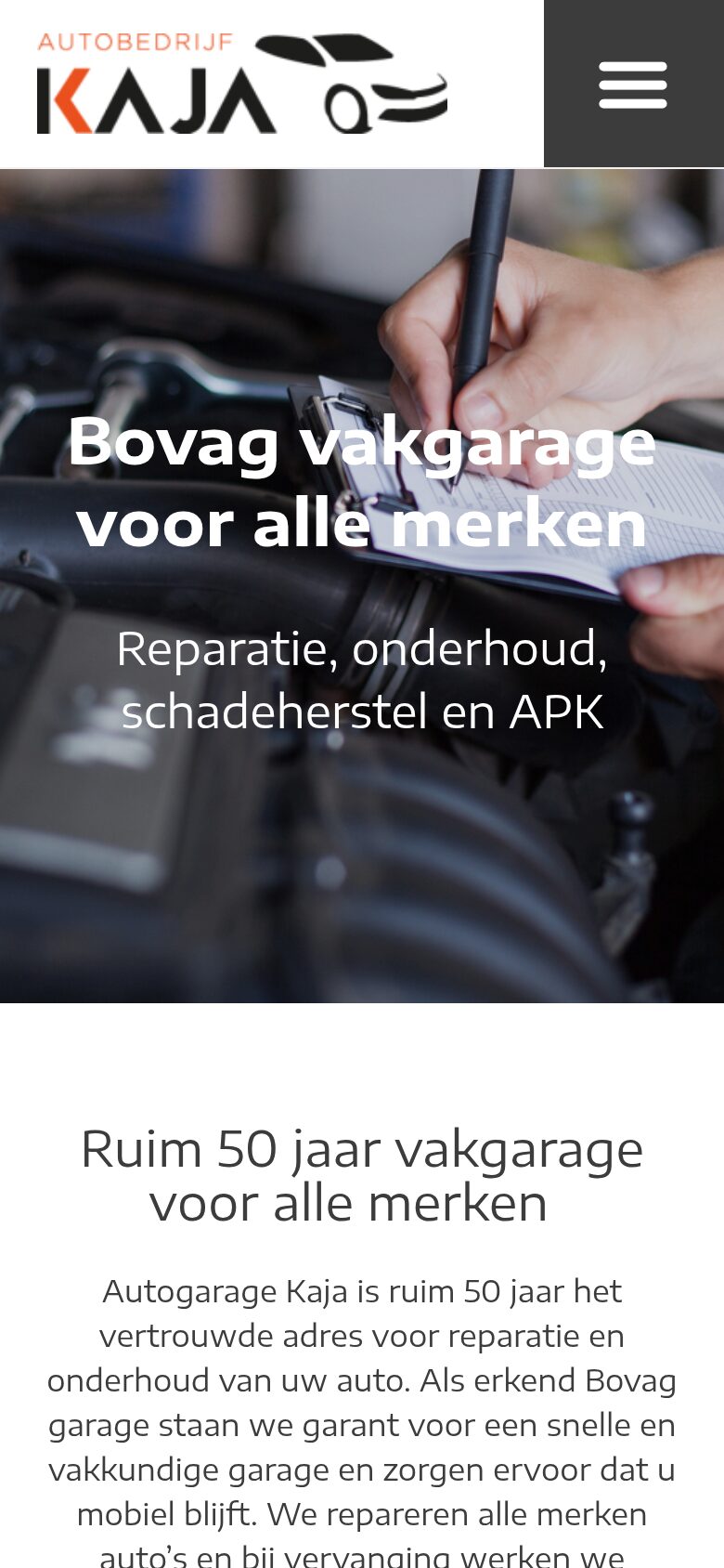 Autogarage Kaja website on a phone