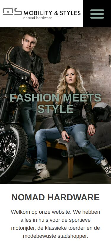 Website van Mobility & Styles op een telefoon