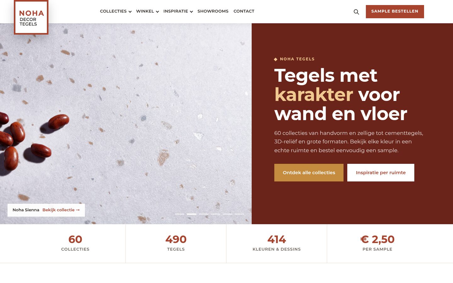 Website van Noha Tegels op een laptop
