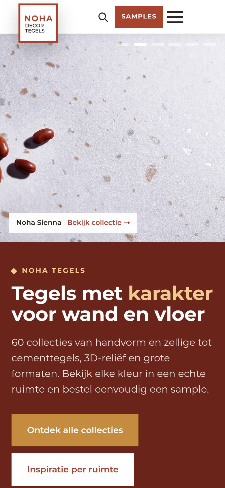 Website van Noha Tegels op een telefoon