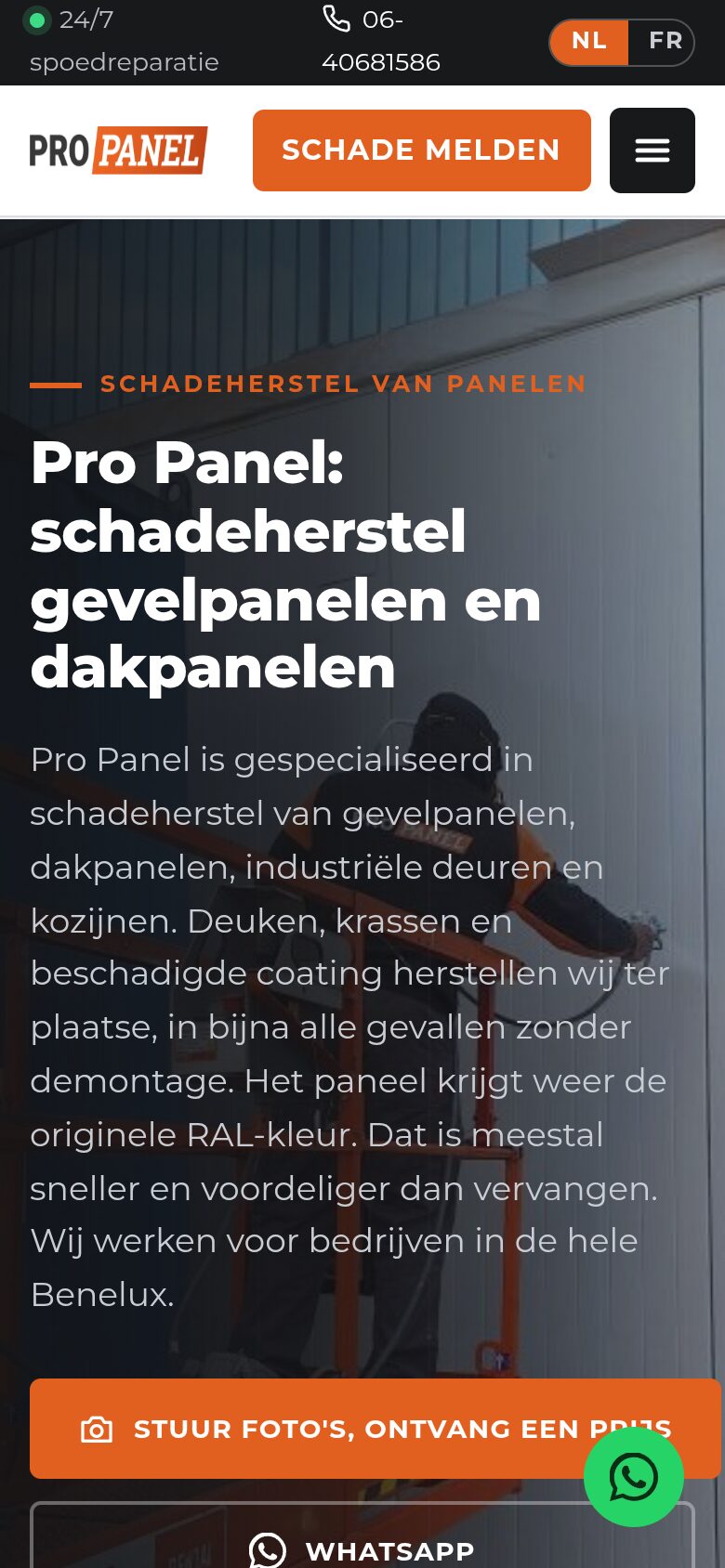 Website van Pro Panel op een telefoon