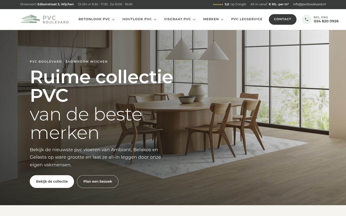 Website van PVC Boulevard op een laptop