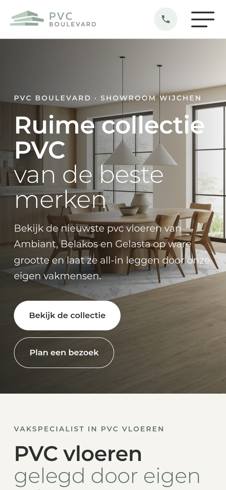 Website van PVC Boulevard op een telefoon