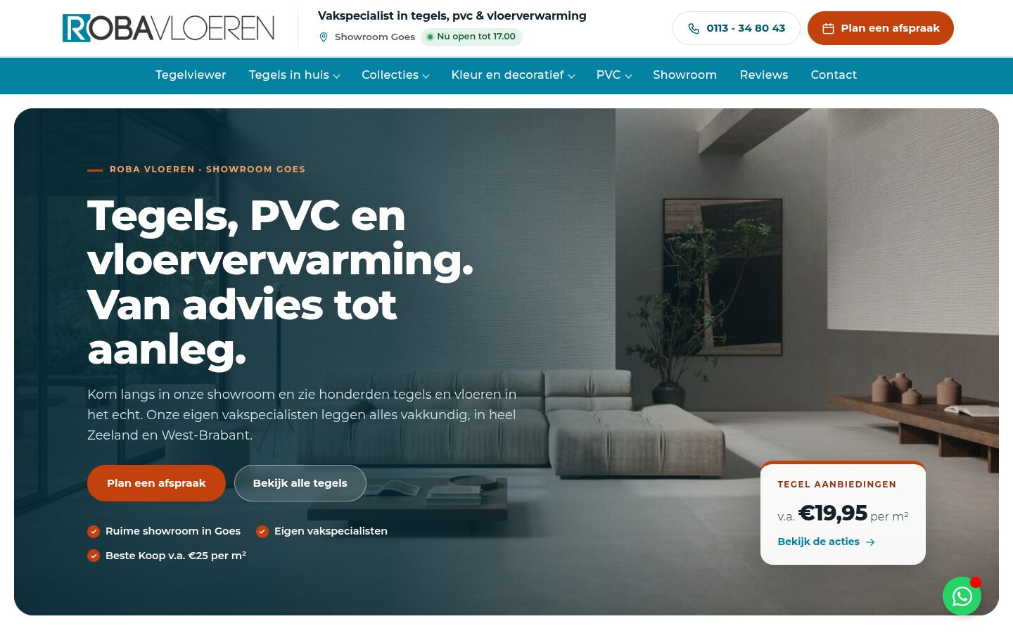 Website van Roba Vloeren op een laptop