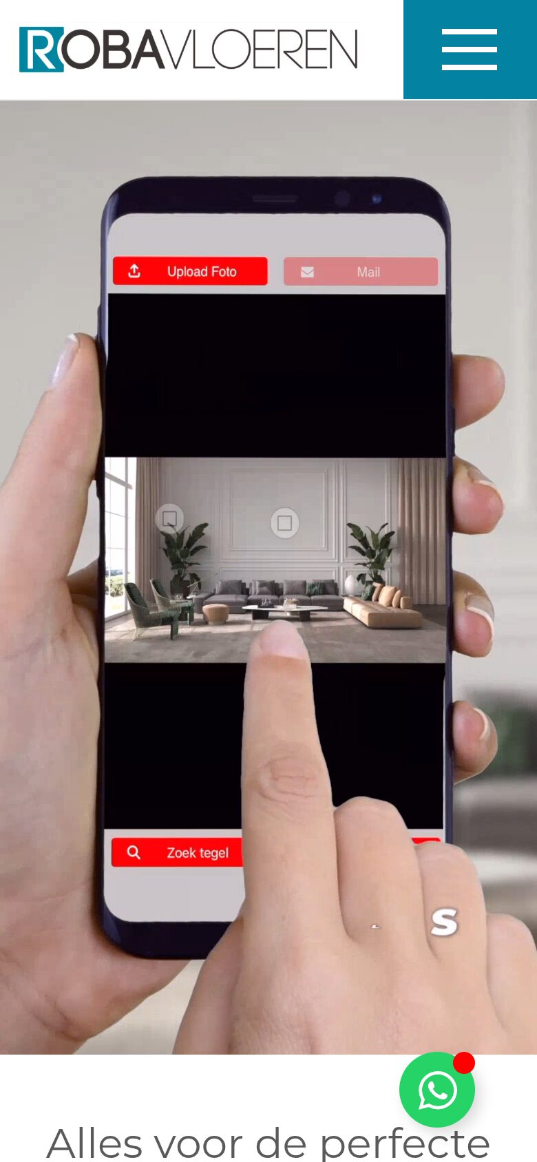 Website van Roba Vloeren op een telefoon