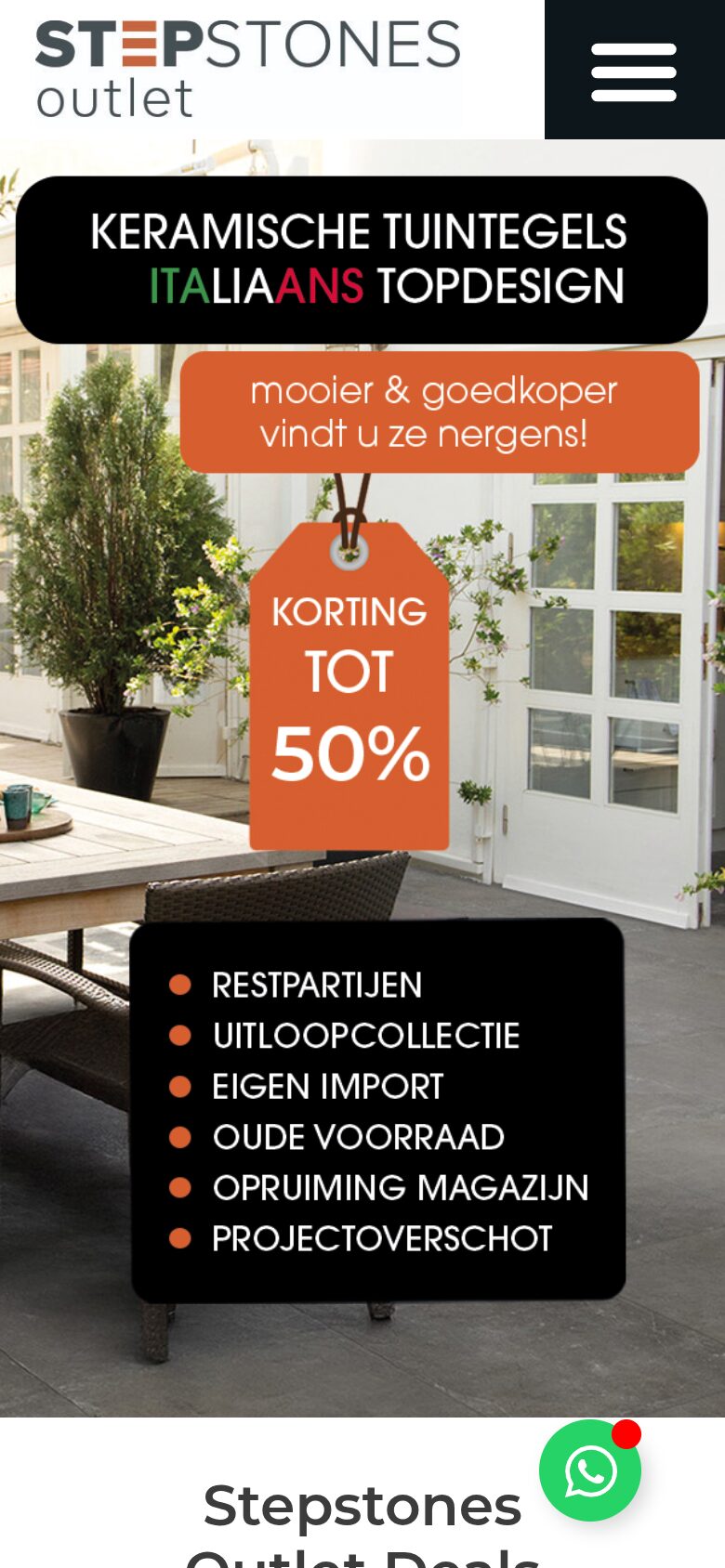 Website van Step Stones Outlet op een telefoon