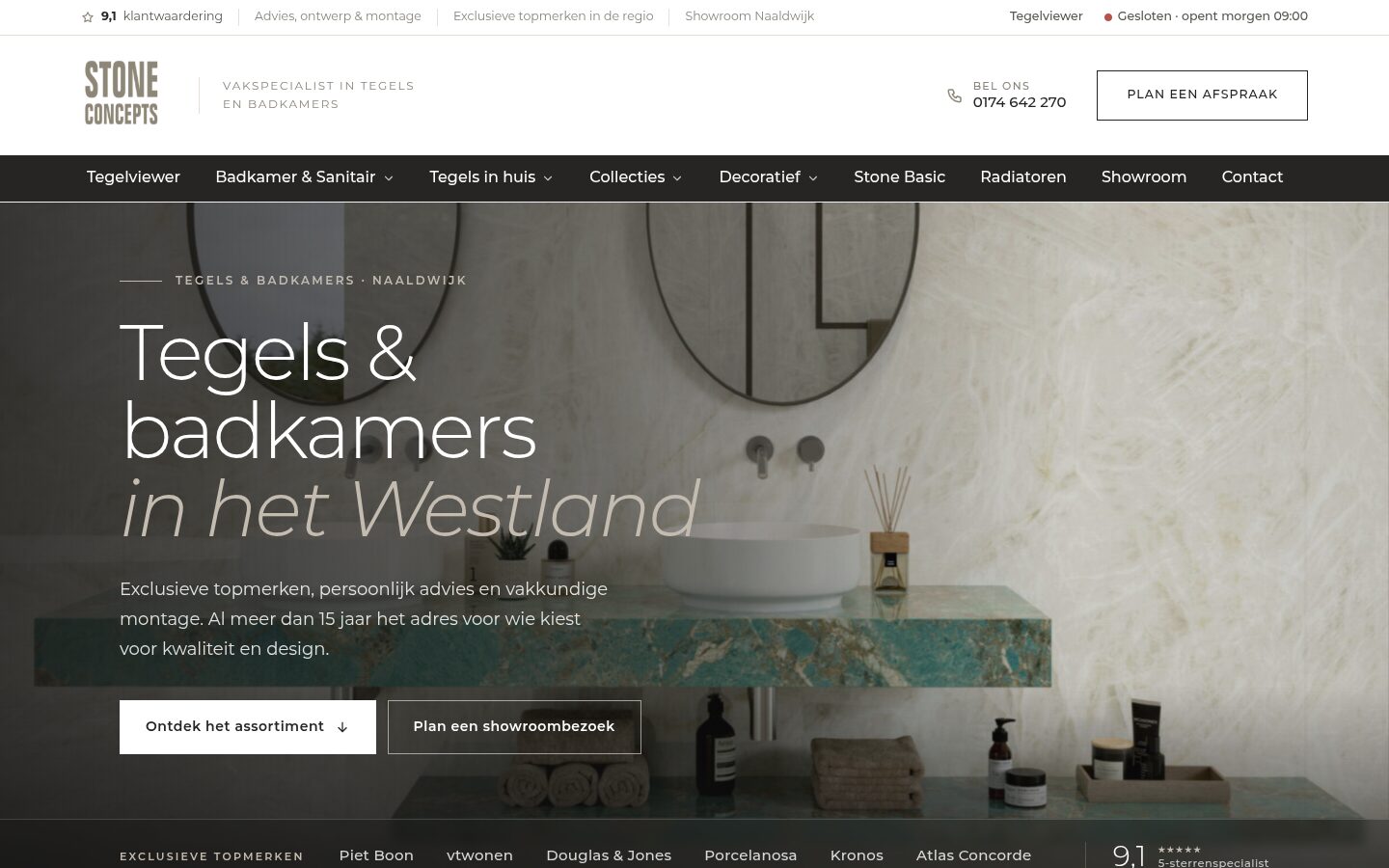 Website van Stone Concepts op een laptop