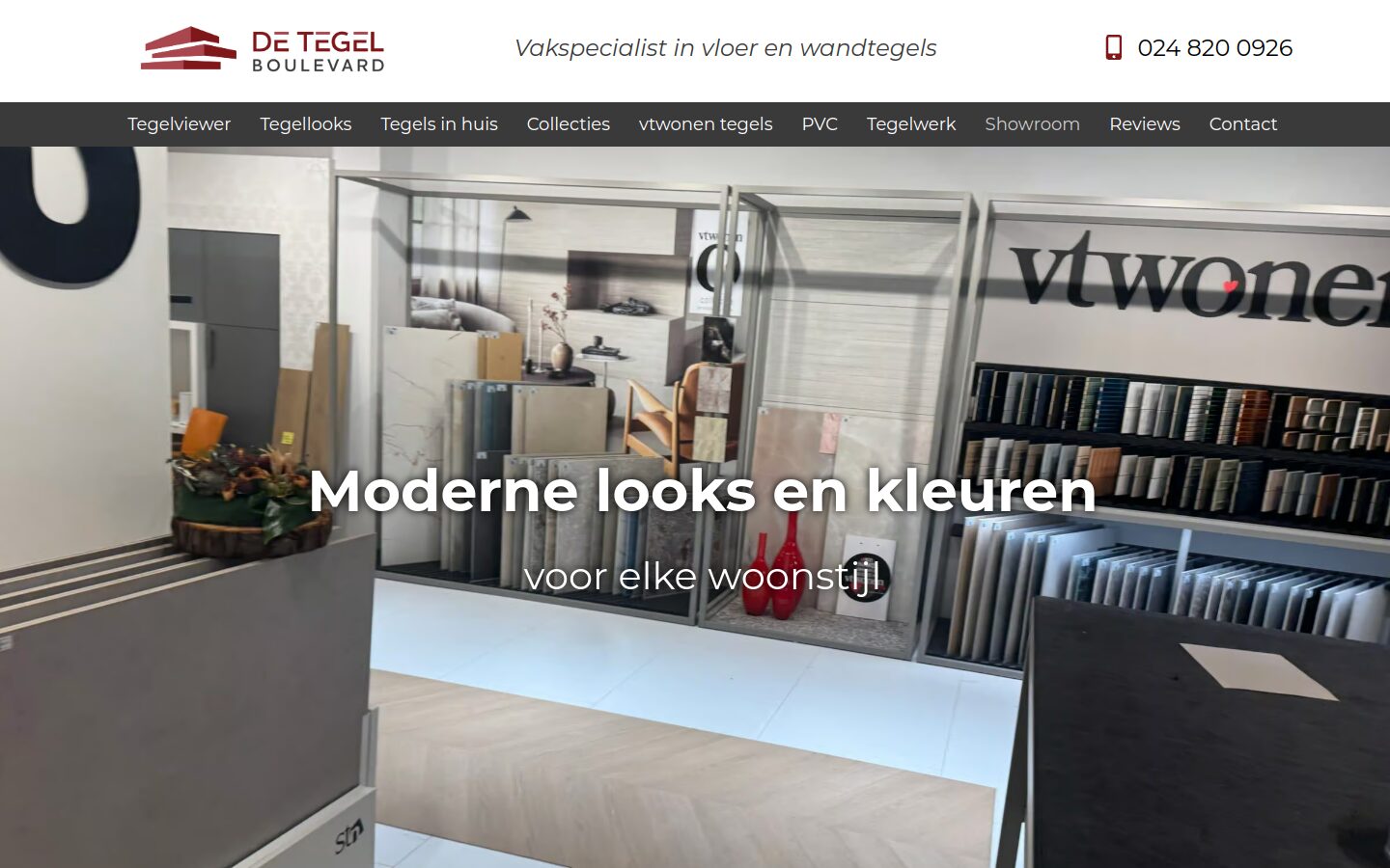Website van De Tegelboulevard op een laptop
