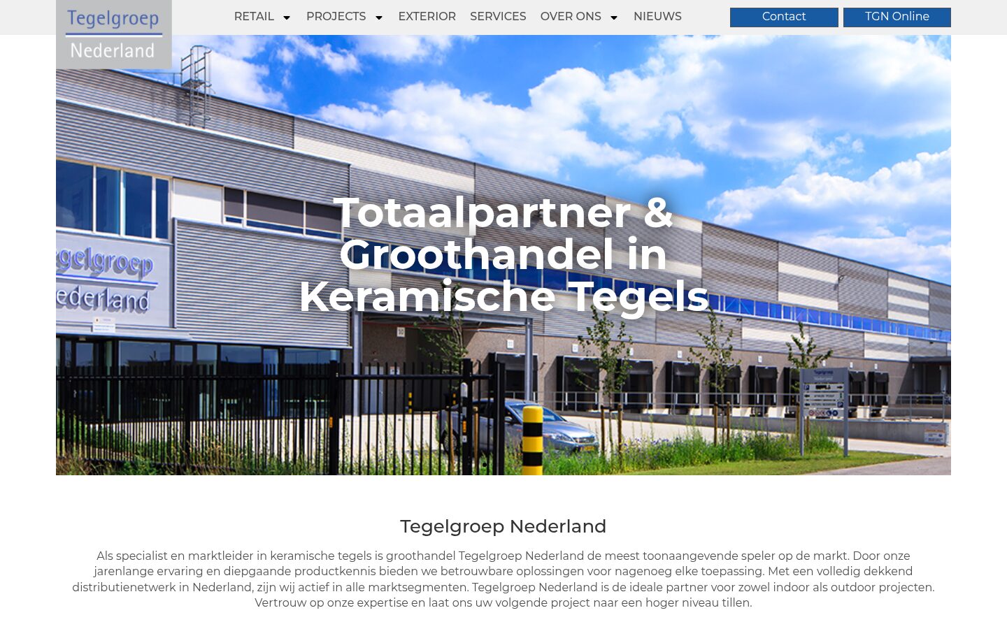 Website van Tegelgroep Nederland op een laptop