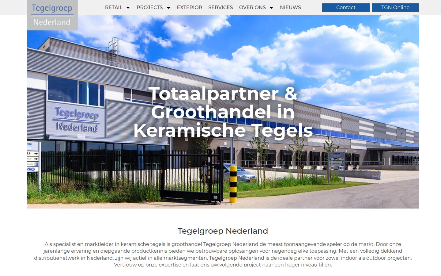 Website van Tegelgroep Nederland op een laptop