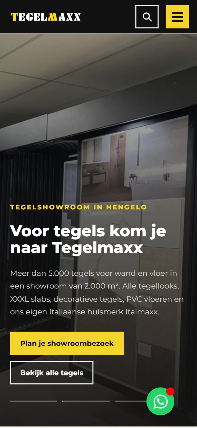 Website van Tegelmaxx Hengelo op een telefoon