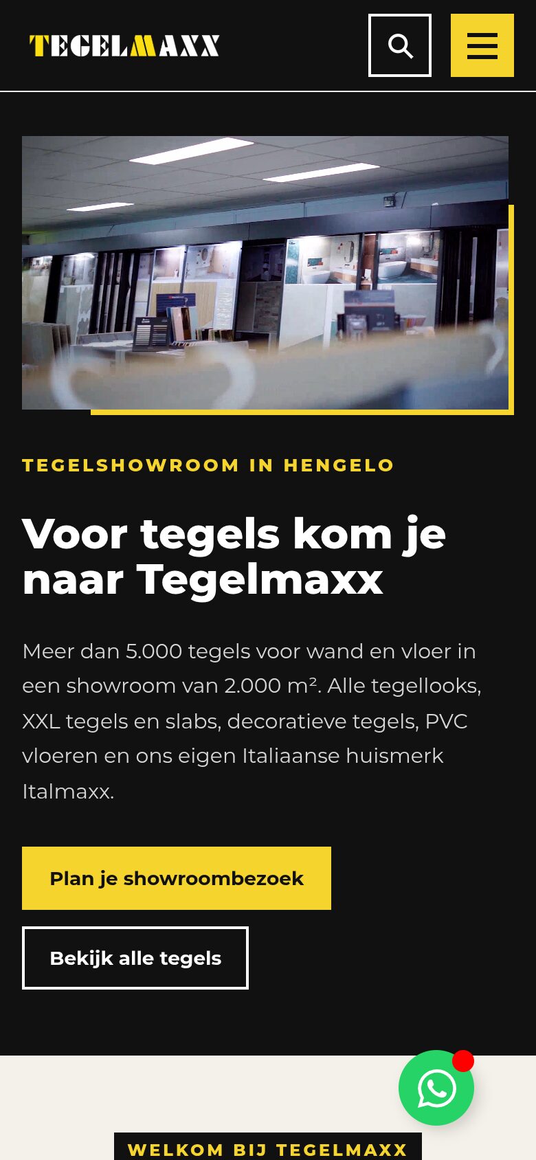 Website van Tegelmaxx Hengelo op een telefoon