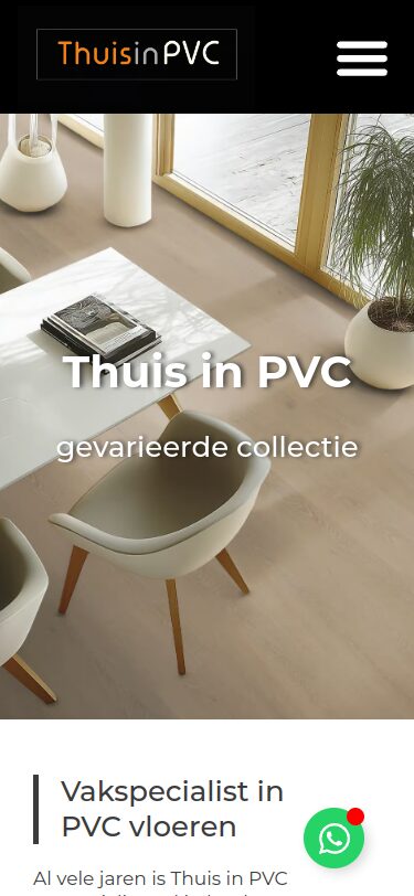 Website van Thuis in PVC op een telefoon