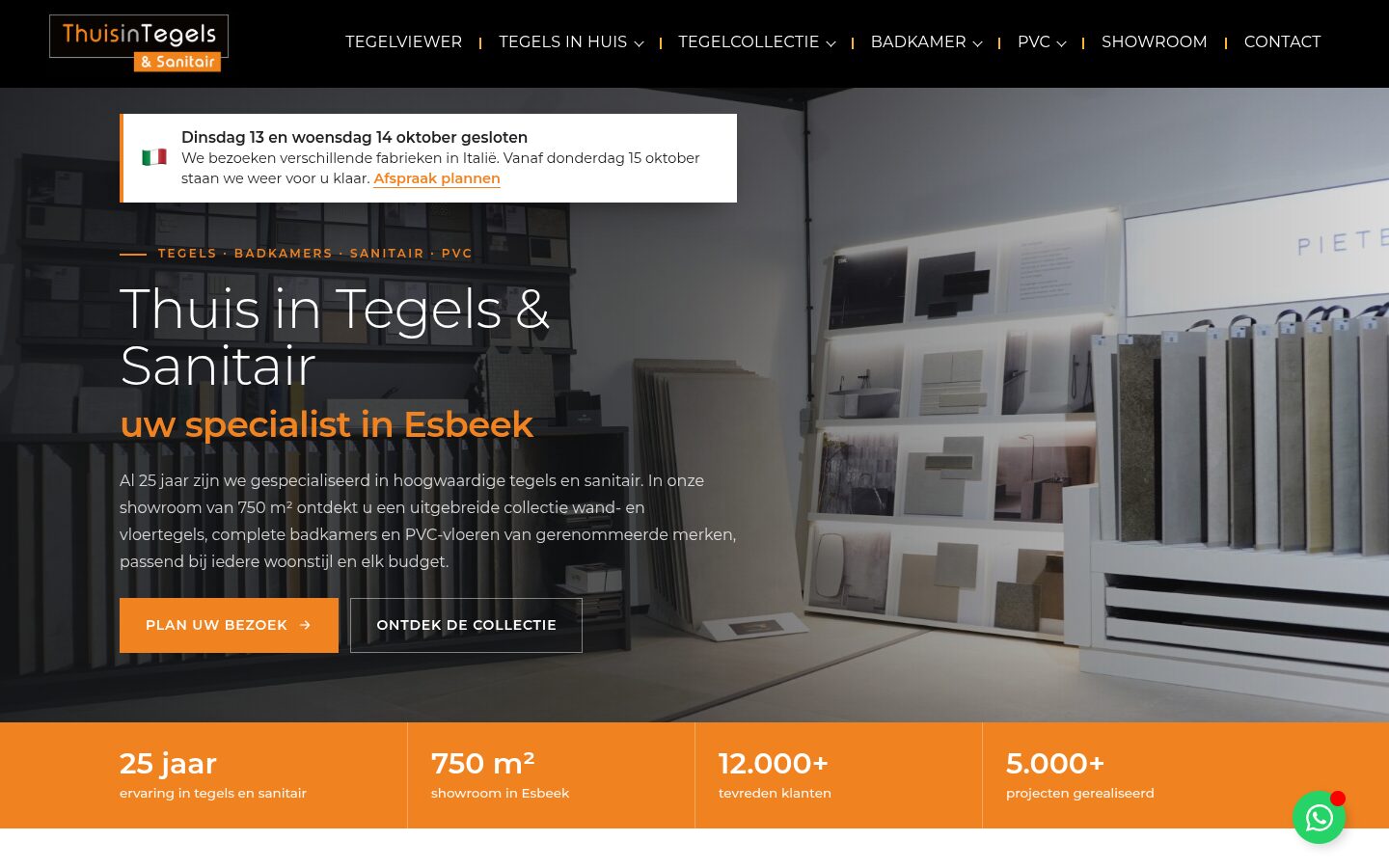 Website van Thuis in Tegels & Sanitair op een laptop