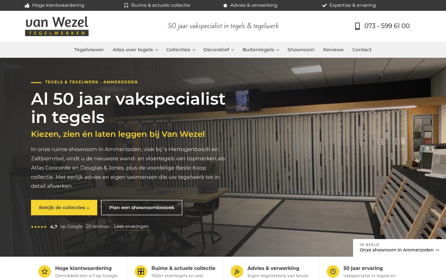 Website van Van Wezel Tegelwerken op een laptop
