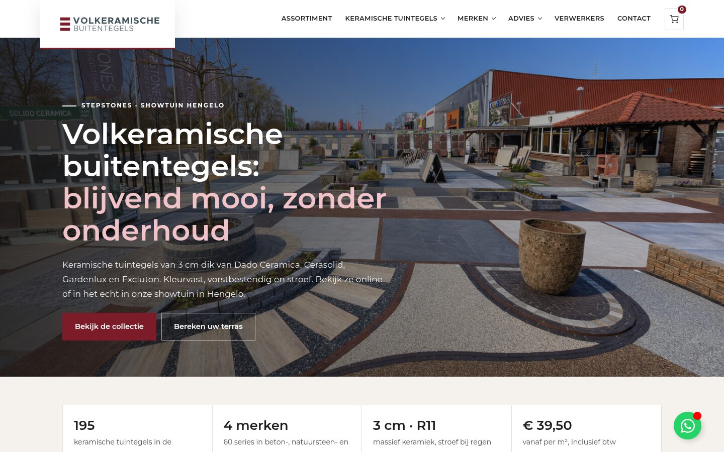 Website van Volkeramische Buitentegels op een laptop