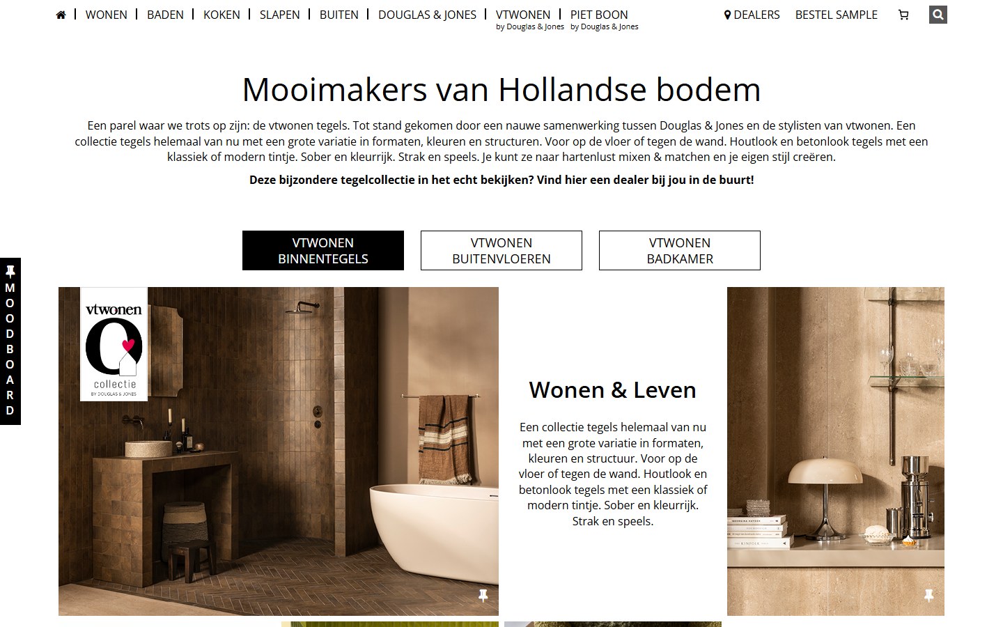 vtwonen tegels, website op desktop