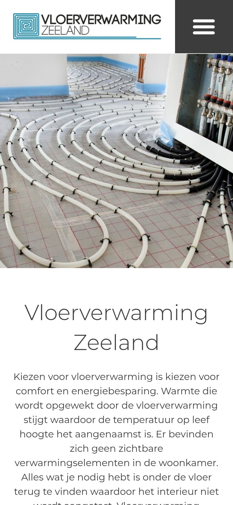 Vloerverwarming Zeeland website on a phone