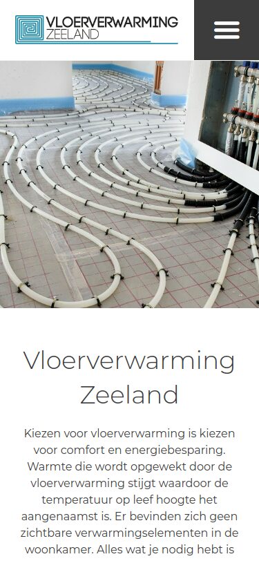 Website van Vloerverwarming Zeeland op een telefoon