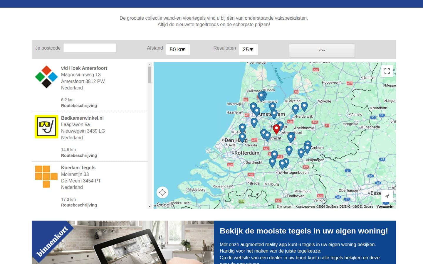 Website van Waar kan ik tegels kopen op een laptop