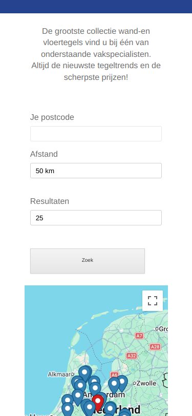 Website van Waar kan ik tegels kopen op een telefoon