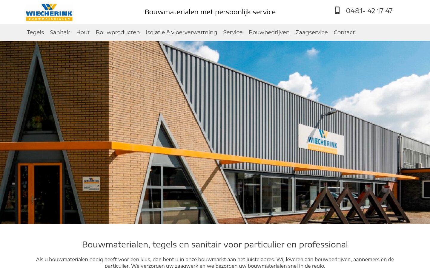 Wiecherink Bouwmaterialen website on a laptop